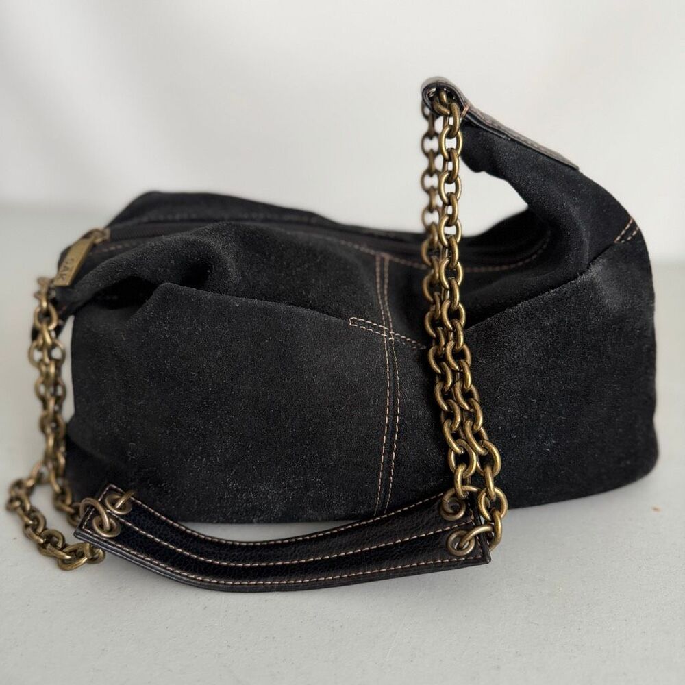 Y2K The Sak Black Suede Leather Chain Strap Shoulder Hobo Bag Purse Vintage